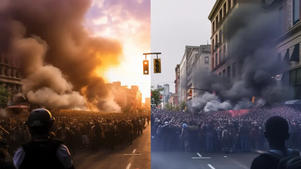 Contrasting Scenes: Peaceful Protest and Riot with Negative Social Media Influence